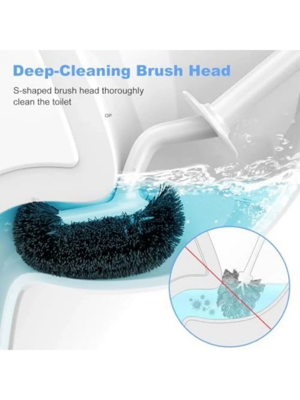 Curved Toilet Bowl Brush Set with Holder - Compact Deep Cleaning Scrubber - 3